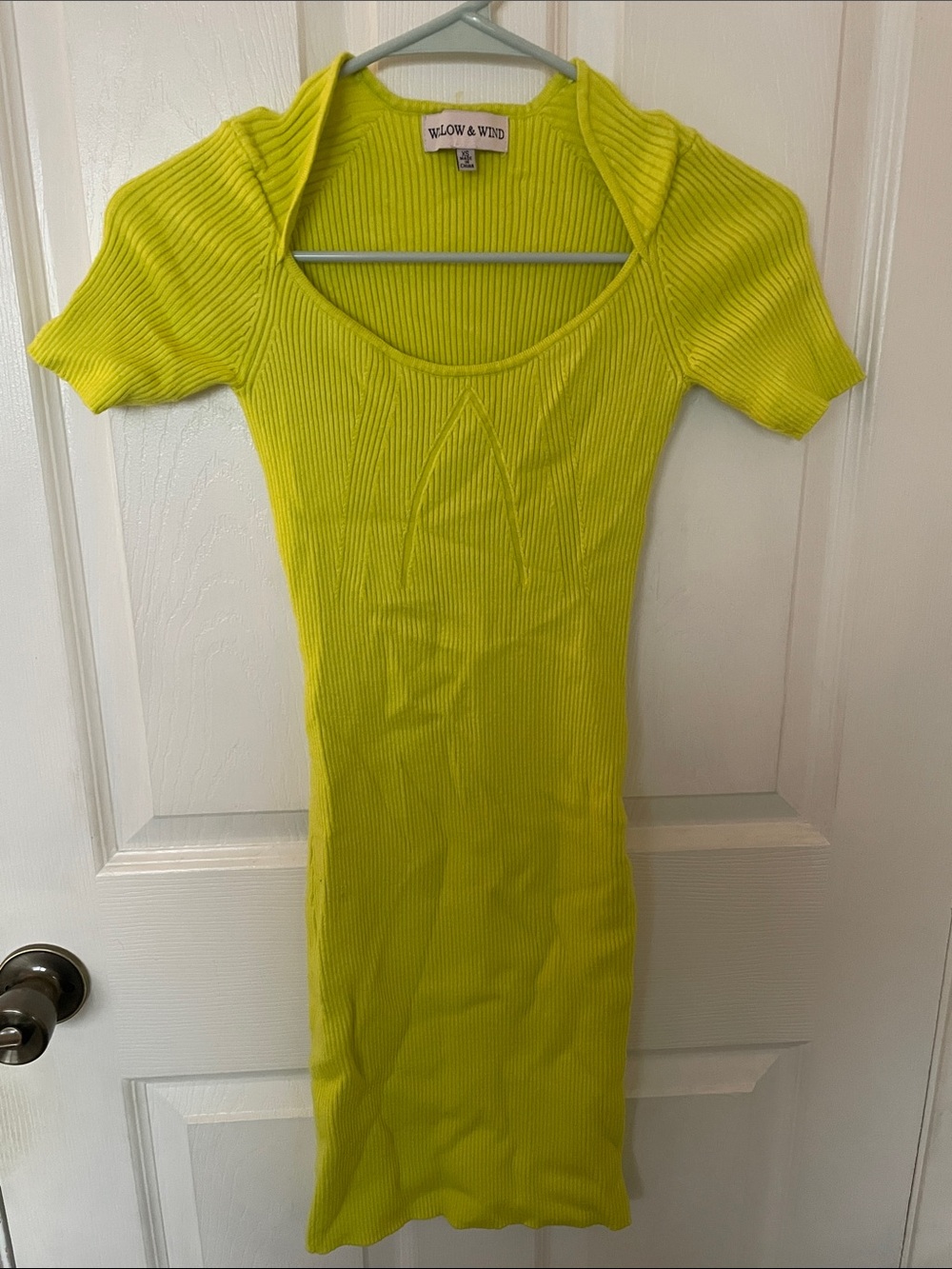Willow & Wind Neon Yellow Ribbed Scoop Mini Dress